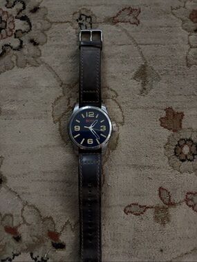 BOSS Men's Blue Dial Watch with Brown Leather Strap